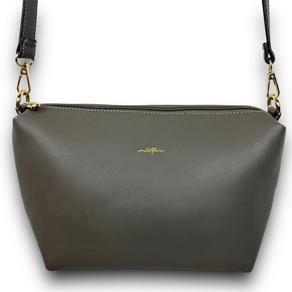 Espe Vegan Leather Crossbody Bag Adjustable Strap Gold Tone Hardware Gray Taupe - Picture 2 of 6